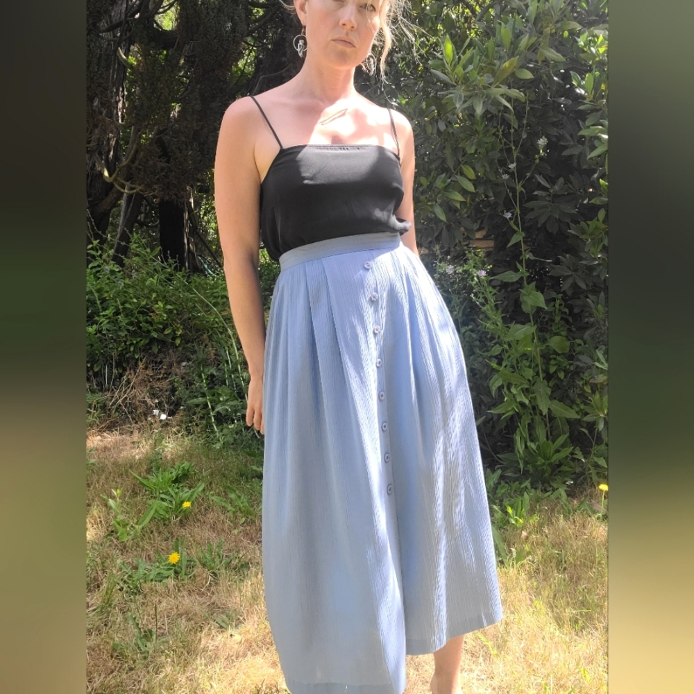 The Pastel Blue Button Down Skirt Long Made In USA Sz 8